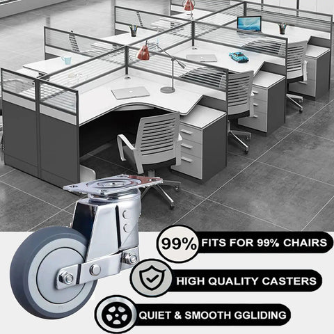 Heavy Duty Office Chair Wheels Replacement With Brawny Rubber Casters For Rollin Smooth As Butter On Hardwood Or Carpet Floors Scratch Proof Steel Core Rolling Pins That Kick Out Chair Mats And Keep Your Desk Setup Slidin Easy Daily in an office setting.