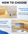 How to choose replacement gas struts, measuring lid width and weight for Solid As A Rock Gas Strut Lift Supports.
