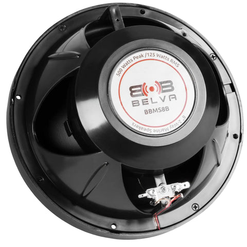 Rear view of 8 Inch 2 Way Marine Speaker System With 500W Peak Power (250W RMS) Coaxial Black Audio For Boats ATVs UTVs And Powersports