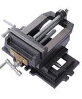 6 Inch Cross Slide Vise Drill Press Mount Heavy Duty Milling Vise With Independent X Y Axis Movement and Precision Scale Alignment, showing adjustable steel jaws and iron base for clamping.