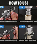 Step-by-step use of Triple Pack Pipe Thread Cutting Tool For Internal And External Threads, PVC Threader, electric drill setup