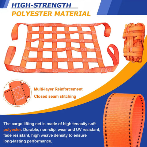Heavy Duty Hoisting Net Built Tough For Seamless Cargo Hauling Rock Solid Lifting Straps, high-strength polyester, multi-layer design.