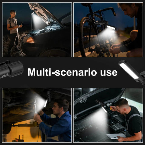Two Pack 5000 Lumen Rechargeable LED Work Light With Magnetic Base, 180 Degree Rotating Head in various repair scenarios