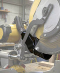 Improved Miter Saw Dust Collection Adapter with Five-In-One Vacuum Connector attached to DWS780 saw blade area.