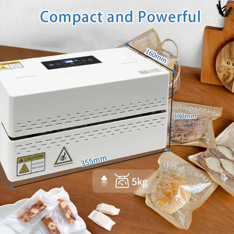 Straight Up Reliable Continuous Band Heat Sealer Machine With Digital Temperature Control For Packing Bags and Burn Proof Safety Cover on desktop.