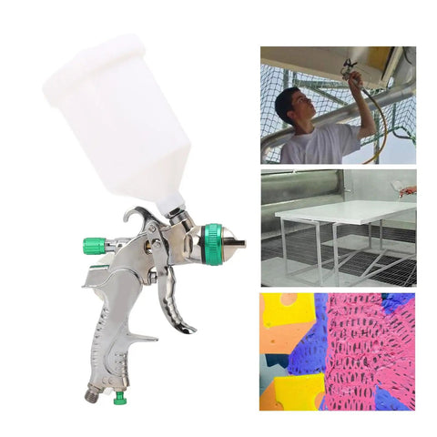 Professional Grade Hvlp Paint Sprayer Kit With Six Hundred Mil Gravity Tank And Three Nozzle Heads displayed with user painting surfaces.
