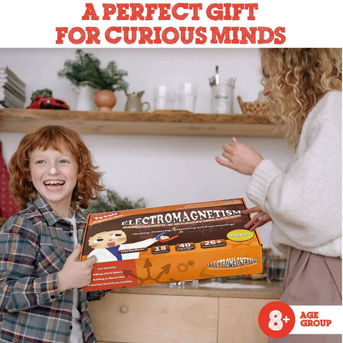 Child receiving Electricity And Magnetism Kit For Kids With 50 Pieces, Fun Hands On STEM Experiments In Circuits And Electromagnetism