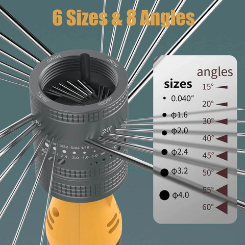 Detailed view of Portable Handheld Tungsten Electrode Sharpener Grinder For TIG Welding with 6 size settings and 8 angle options.