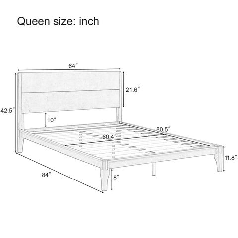 Queen Size Bamboo Platform Bed Frame With Tall Headboard Packed With Upgraded Metal Support Legs For Unbreakable Stability And A Sleek Rustic Look That Brings Badass Vibes To Your Bedroom While Keeping Things Solid As A Rock With Ease dimensions diagram