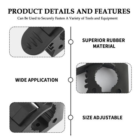 Adjustable Roof Rack Shovel Holder Kit - Quick Release Clamp details showing rubber material and size adjustment