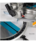 Bevel adjustment lever and rotary table on Heavy Duty Woodworking Table Saw With Miter Guide And Aluminum Rail 1650W Motor.