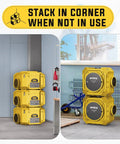 Stackable Negative Air Machine With 3 Stage Filtration MERV 10 Pre Filter Activated Carbon True HEPA For Heavy Duty Clean Air At Home Shop Or Construction Sites Odor Smoke Dust Removal stacked in corner of room