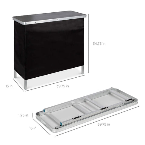 Portable Pop Up Bar Table For Indoor Outdoor Parties And Tailgates With Carrying Case, dimensions 39.75x15x34.75 inches shown