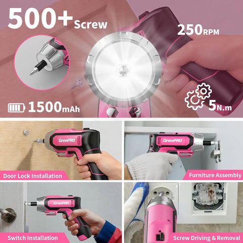 4V Cordless USB Rechargeable Screwdriver Kit With 29 Bits, Pink Handy Mini Power Tool For Home Repairs in various uses