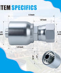 Close-up view of hydraulic hose fittings JIC 37 degree with dimensions, showcasing high strength and corrosion resistance.