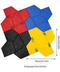 Set Of Four Concrete Stamp Mats 23.23x23.23x0.55in Lightweight PU Texturing Skins in red, blue, yellow, and black, showing texture and dimensions.