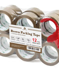 Brown Packing Tape Refills, Heavy Duty Pack With Free Dispenser For Packaging, Shipping And Moving, 12 Rolls