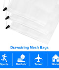 3 Pack Mesh Ball Bags Set Nylon Drawstring Organizer Bags 10x11.5 Inches close-up with cord lock closure