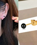 Dope Dainty Ball Stud Earrings Set For Women And Men, 3mm Tiny Black Hand Painted Enamel Color, Hypoallergenic Surgical Steel With 14K Gold Plated Option, Great For Second Piercings And Multiple Holes, Everyday Cute Jewelry, black stud on ear