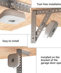 No Drill Mount Bracket For Chamberlain Garage Door Opener, Damage-Free Installation, shown installed on garage ceiling.