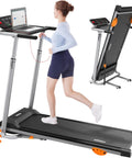 2 In 1 Folding Treadmill With Height Adjustable Desk For Home Office Use, Standalone Workout Machine Reaches Up To 8 MPH, Pneumatic Vertical Fold, 265 Lb Capacity, Black