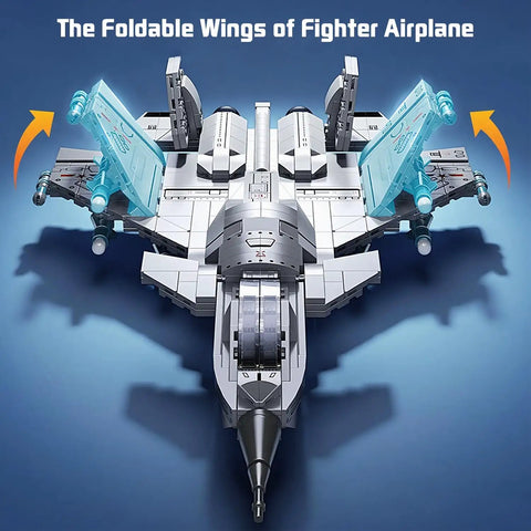 Fighter Jet Building Set For Boys Ages 8 To 14 With Foldable Wings Realistic Cockpit Airplane Model Kit STEM Toy 577 Pieces