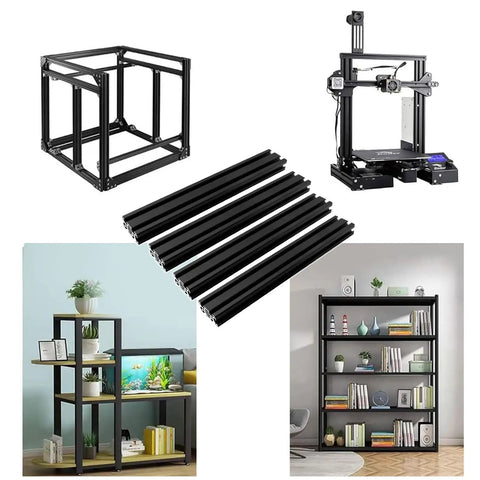 Top Shelf Heavy Duty 3060 T Slot Aluminum Extrusion Rail Profile Black Anodized Coating 1000mm in various assembly uses.