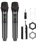 Dual Wireless Microphone System Cordless Handheld Mics With Rechargeable Receiver 2.4GHz Stable Connection Up To 160 Feet