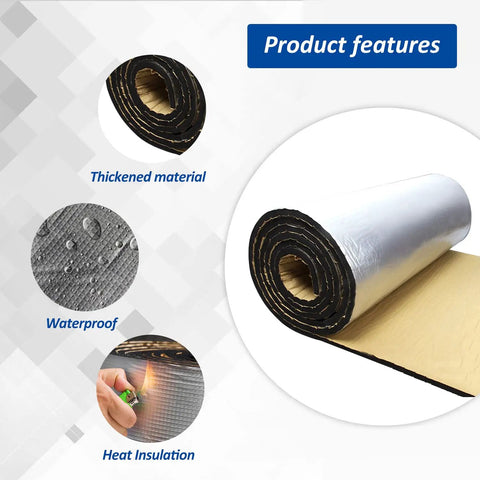 Tough As Nails Car Heat And Sound Deadening Mat Silences Road Rumble And Shields Engine Bay From Scorching Temperatures With Durable Aluminum Foil Backing for Trunk, featuring thickened waterproof material.