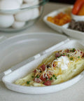 Microwave Omelet Maker For 3 Eggs with a fluffy omelet filled with cheese and toppings, nonstick and BPA free