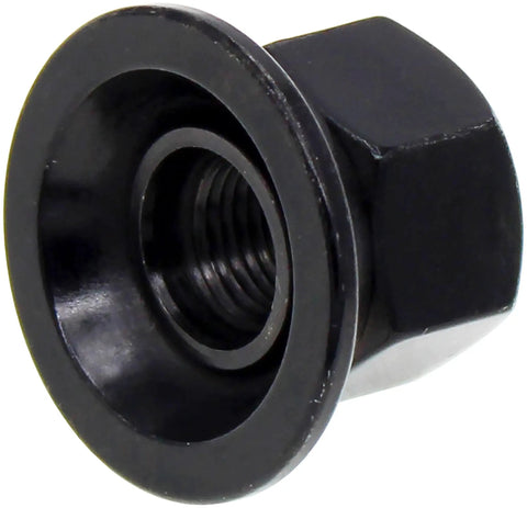 Close-up of 9/16-18 Flanged Flat Face Lug Nut for Ford models, 1-1/16 in hex, 1 in length, OEM style, durable steel.