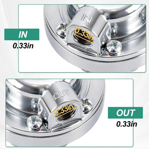 Adjustable Carb Fuel Pressure Regulator Kit 1 To 5 PSI Universal showing in and out fittings with 0.33in diameter