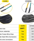 Comparison of 35Ft 4 Pin 5 Wire Trailer Wiring Harness Kit with others, showing length, materials, and features table