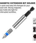 Magnetic extension bit holder from Ratcheting Screwdriver Bit And Socket Set with quick change feature and 1/4 inch hex bit.