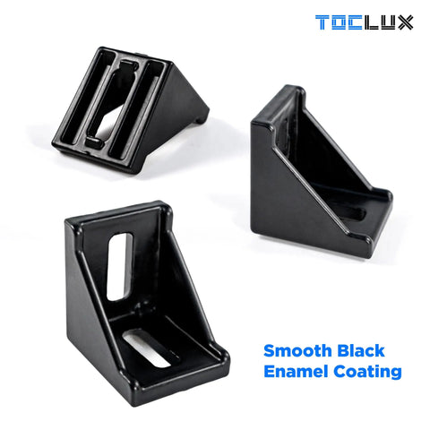 Black enamel-coated Heavy Duty 3030 Aluminum Extrusion Corner Bracket Kit With 10 Corner Brackets 20 M6 Spring T Nuts And Hex Screws