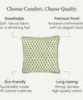 Emerald Green Block Print 18x18 Boho Cotton Throw Pillow Covers Set Of 2 With Hidden Zipper, Cozy Farmhouse Decor Cushions For Living Room And Bedroom, Modern Vintage Pattern, Soft And Durable. Single pillow cover with green block print
