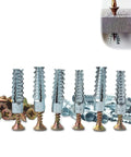 Heavy Duty Hollow Wall Anchors With Screws Bulk Pack 60 Count For Drywall Installations And Loose Hinge Hole Repairs, Includes 30 Steel Anchors And 30 Zinc Screws For Secure Mounts In Drywall. Steel drywall anchors and zinc screws, x8 size, shown with set