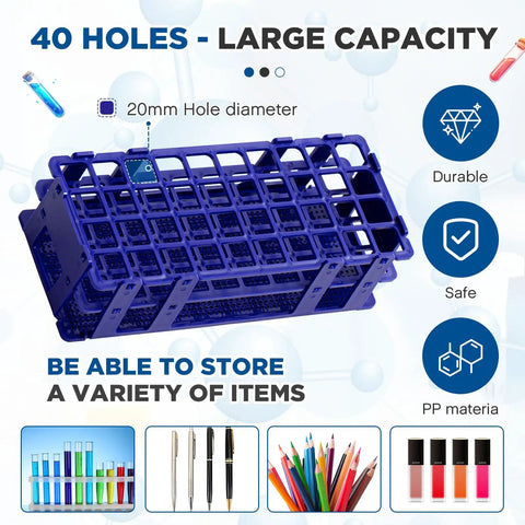 40 Hole Plastic Test Tube Rack Set With Detachable Tube Holder Colorful Blue And Red Lightweight Yet Durable Lab Organizer
