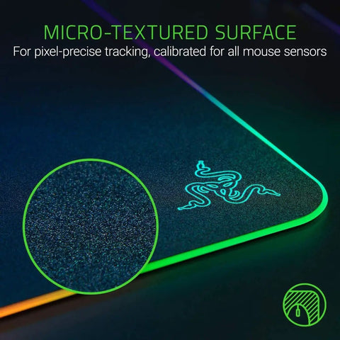 Close-up of Hard RGB Gaming Mouse Pad V2 With Customizable Chroma Lighting, showcasing micro-textured surface for precision.