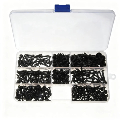 340 Piece Black Zinc Plated Self-Tapping Screw Set M3 To M4.8 For Metal Plastic And Wood With Durable Carry Case Eight Practical Length Options And Quick Install Design For DIYers And Pros