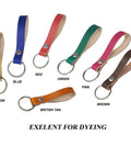 Ten Pack Of One Half Inch Natural Vegetable Tanned Leather Keychain Blanks ready for custom stamping showcasing assorted colors.