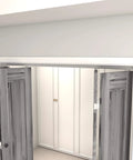 48 Inch Bifold Door Hardware Kit For Four Doors Aluminum Top Mounted Sliding Barn Door Track System With Three Wheel Hangers Built For Boss Grade Strength Heavy Duty Rust Proof For Bathroom Bedroom Living Room Storeroom installed view