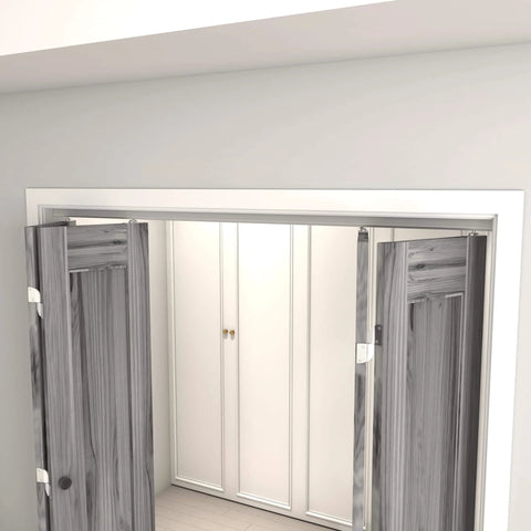 48 Inch Bifold Door Hardware Kit For Four Doors Aluminum Top Mounted Sliding Barn Door Track System With Three Wheel Hangers Built For Boss Grade Strength Heavy Duty Rust Proof For Bathroom Bedroom Living Room Storeroom installed view