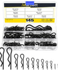 145 Piece Six Sizes Hitch Pin R Clip Assortment Kit Carbon Steel R Clips Cotter Pins Retaining Pins with storage case