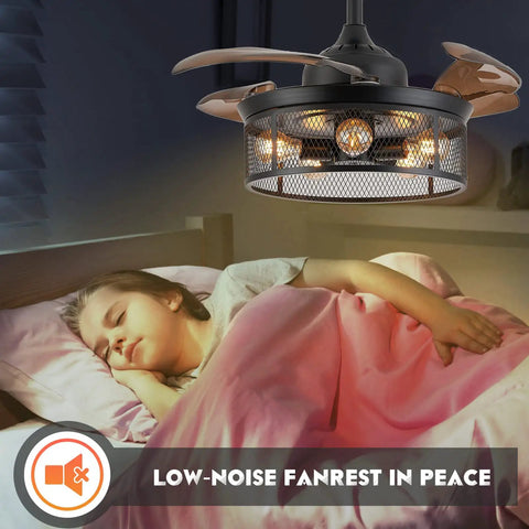 36 Inch Caged Ceiling Fan With Remote Control And Chandelier Light Kit Retractable Blades Six Speeds Quiet Energy Efficient Indoor