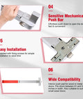 Commercial Exit Door Panic Bar With External Lever In Silver Stainless Steel, Fireproof Lock Set, installation and features