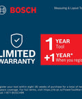 Bosch limited warranty details for GLL 55 Self Leveling Cross Line Laser With Visimax Technology Delivers Bright Line Visibility.