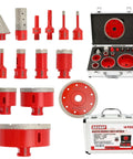 Diamond hole saw kit, 14-piece red drill bits with case (6–100 mm) for ceramic, porcelain, granite tiles