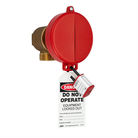 Heavy Duty Gate Valve Lockout Cover Made From Recycled Plastic Fits 2.25 To 5 Inch Valves And Keeps Valve Shutdown Safe During Maintenance Works With Padlocks And Features Three Locking Holes For Multi Padlock Security USA Made