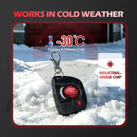 Two Pack Universal MultiCode Gate Opener Remote 3089 308911 MCS308911 shown in snow, highlighting industrial-grade chip